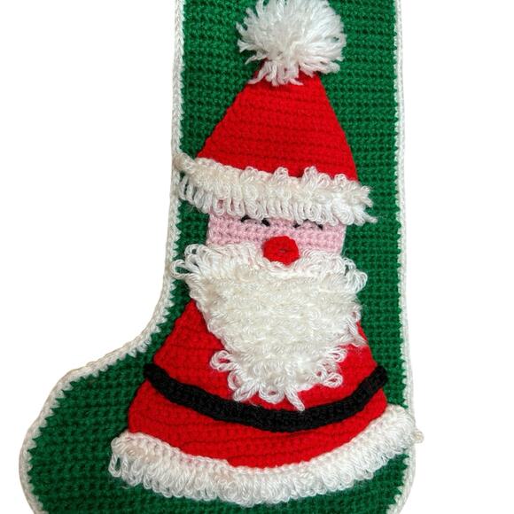 Christmas Stocking Santa Handmade Knitted Needlecraft 19” - Picture 2 of 3